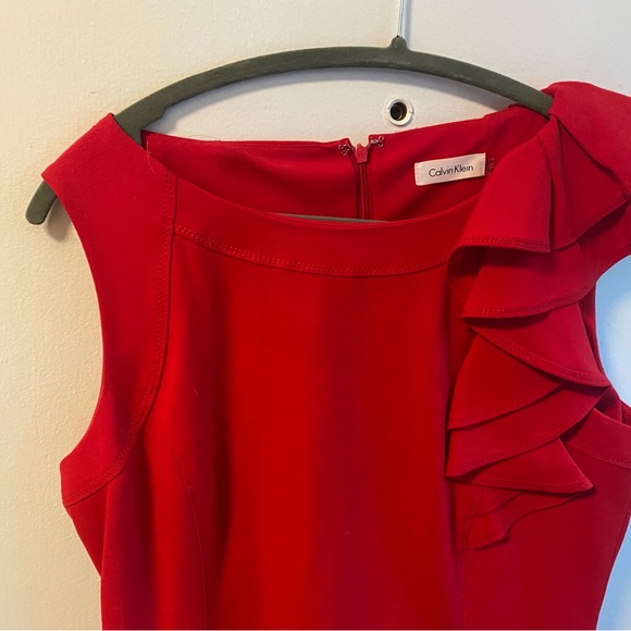 Calvin Klein Red Dress with Ruffle Detail - Picture 2 of 4